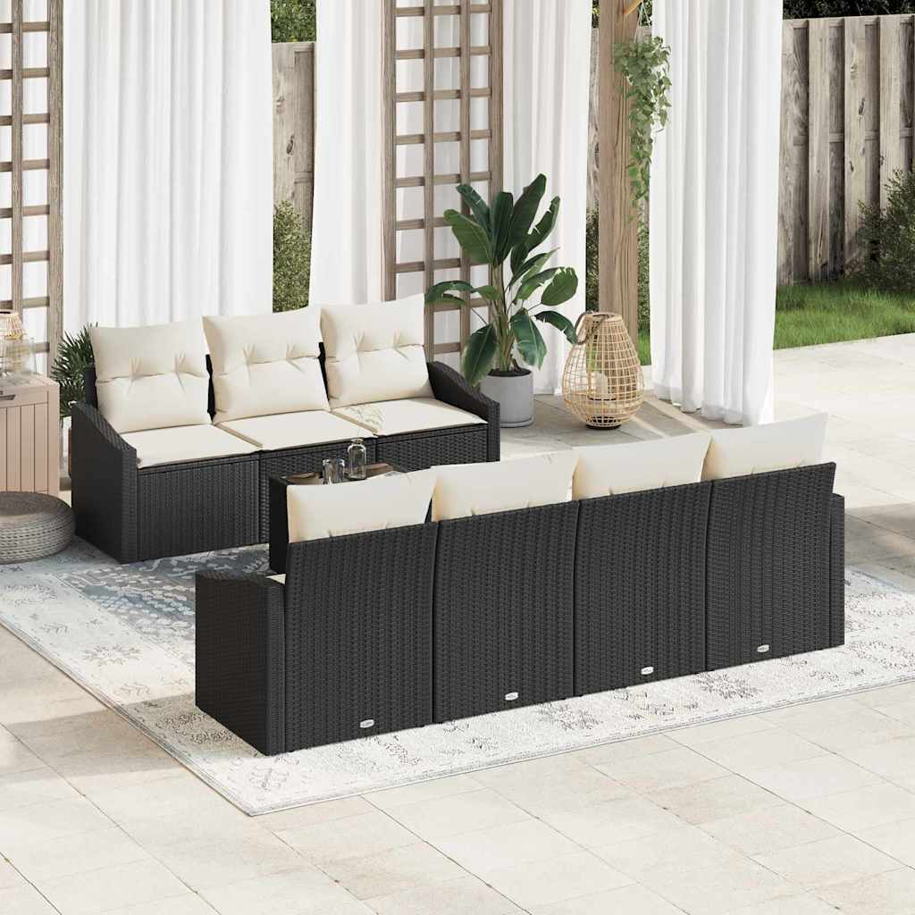 Bankstel 8 st Zwart en Crème poly rattan
