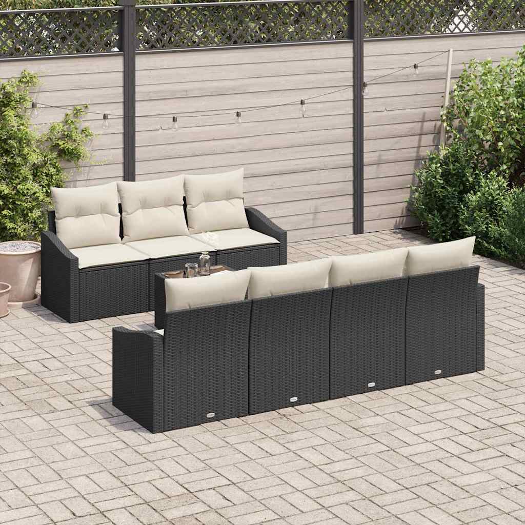 Bankstel 8 st Zwart en Crème poly rattan