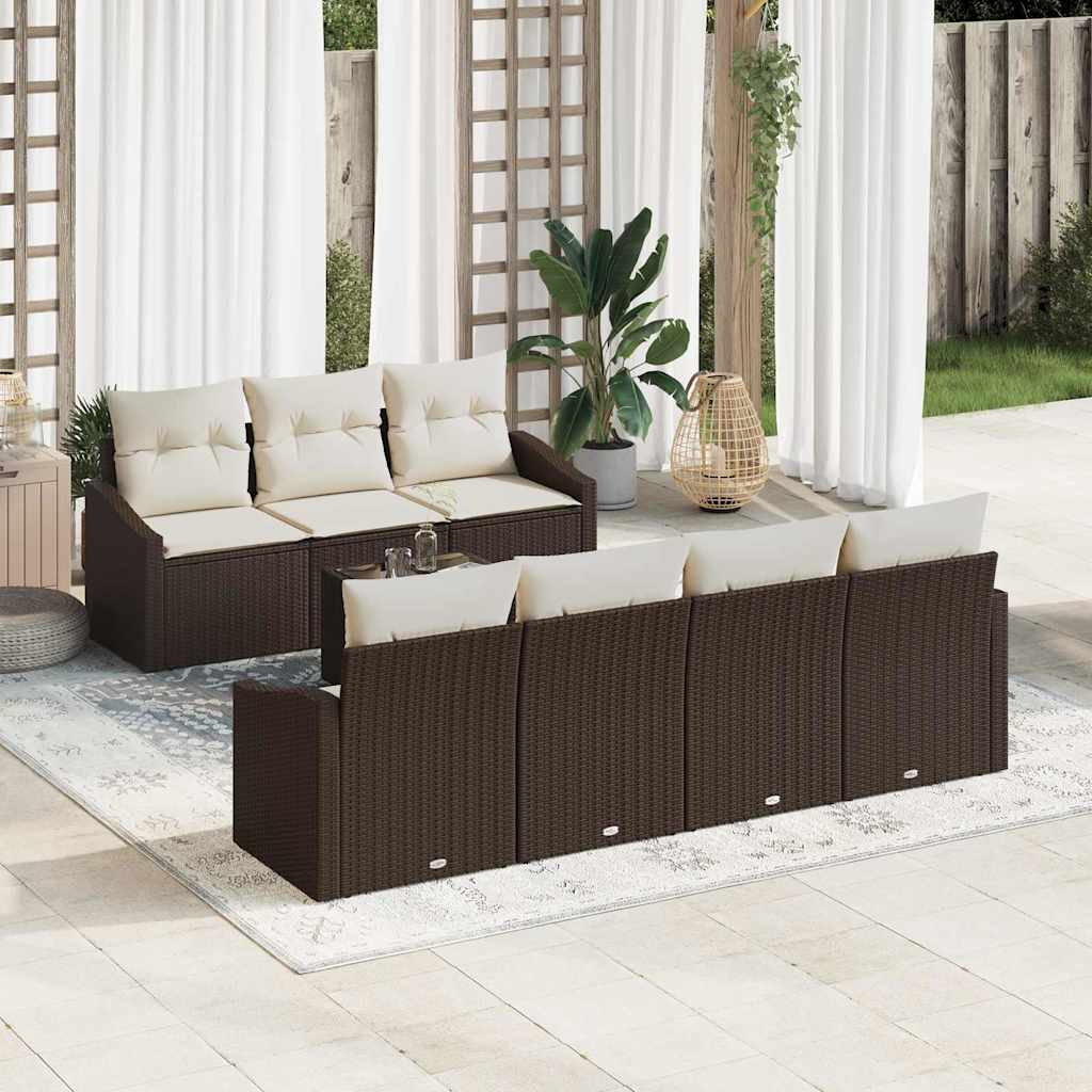 Bankstel 8 st Bruin en Crème poly rattan