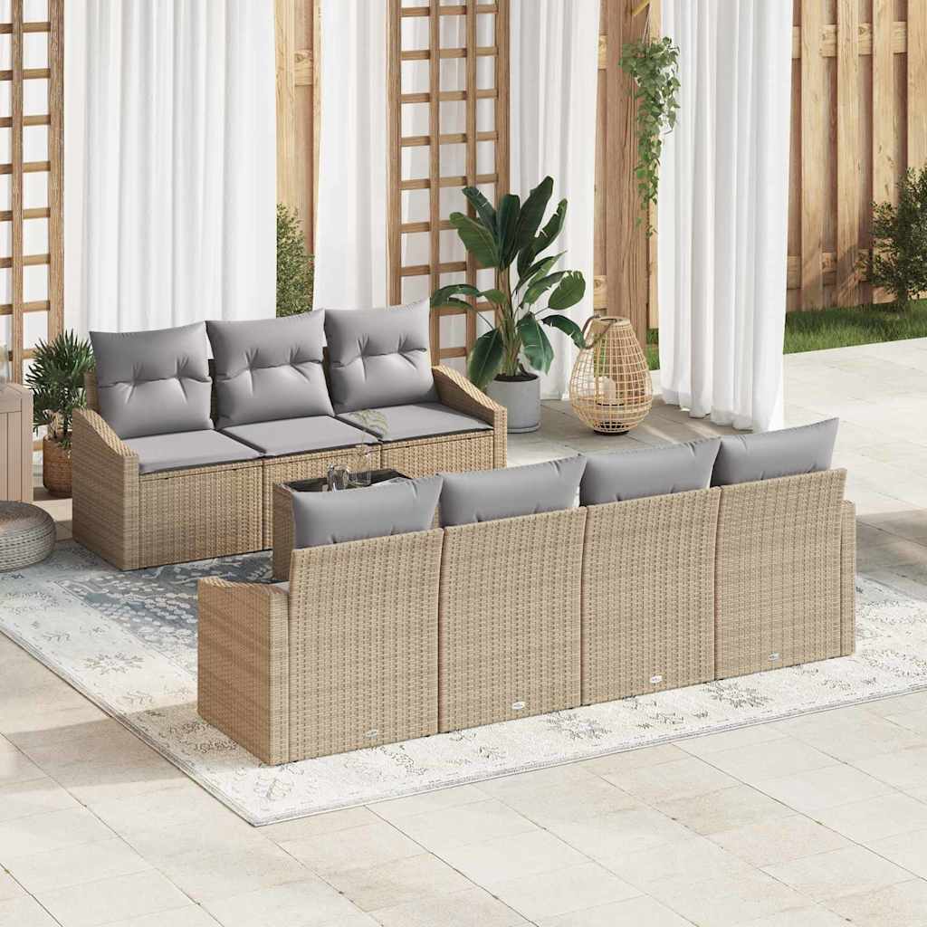 Bankstel 8 st Beige en Grijs poly rattan