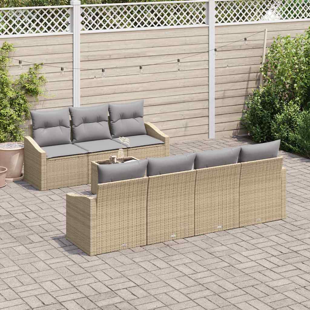 Bankstel 8 st Beige en Grijs poly rattan