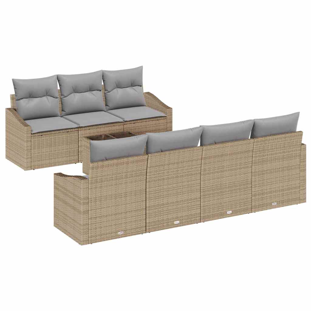 Bankstel 8 st Beige en Grijs poly rattan