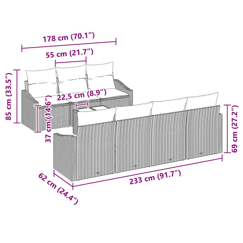 Bankstel 8 st Beige en Grijs poly rattan