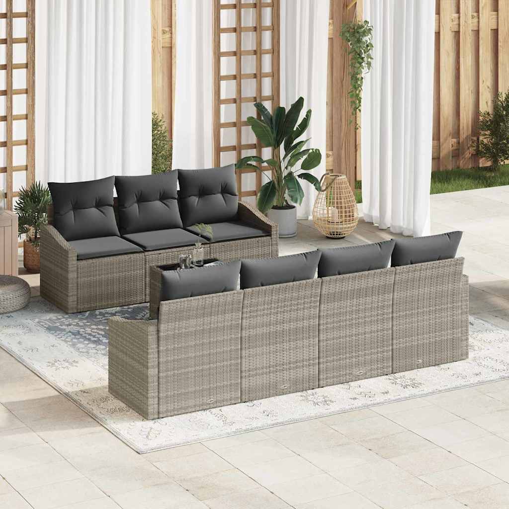 Bankstel 8 st Licht Grijs en Donker Grijs poly rattan