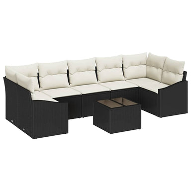 Bankstel 8 st Zwart en Crème poly rattan