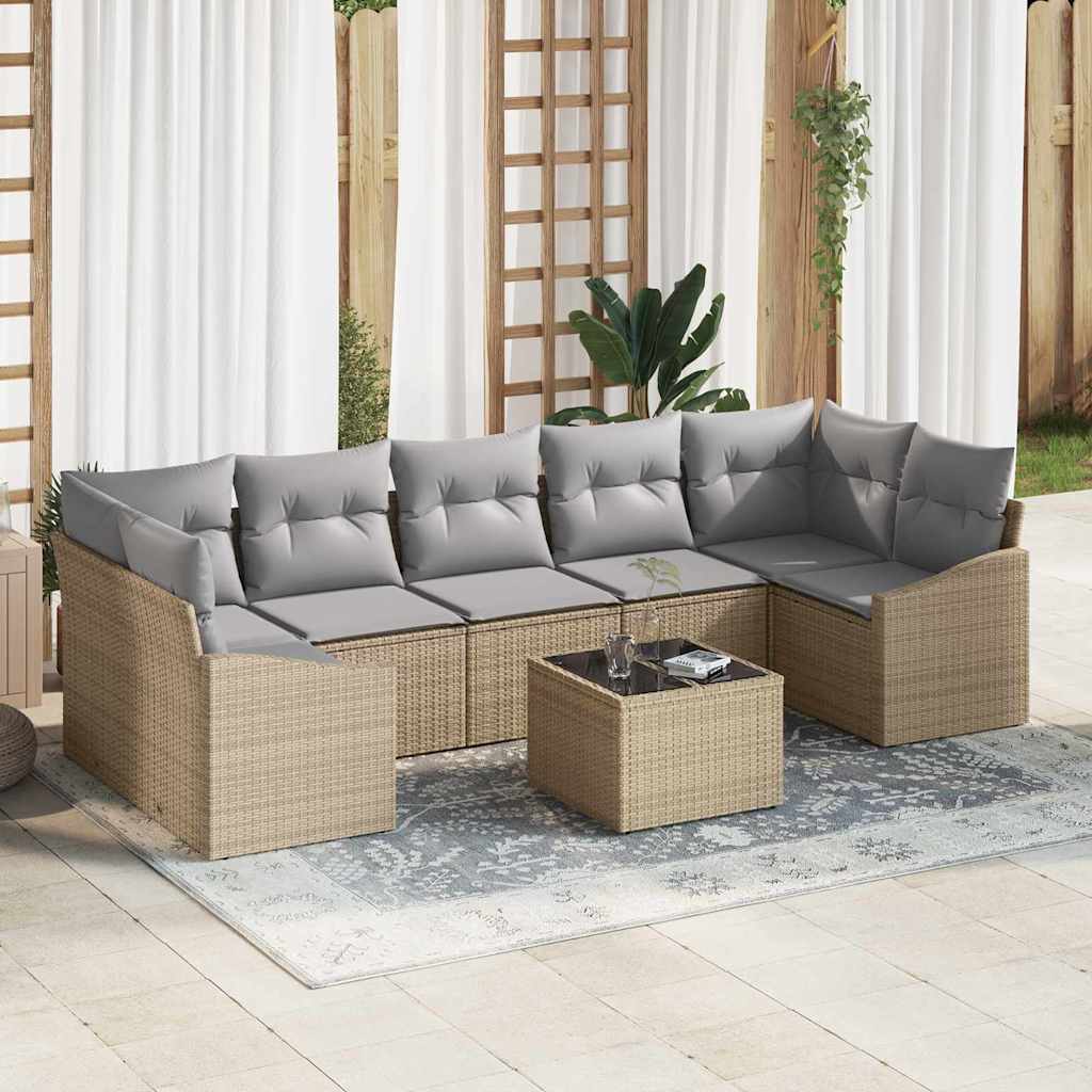 Bankstel 8 st Beige en Grijs poly rattan
