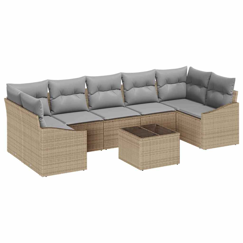 Bankstel 8 st Beige en Grijs poly rattan