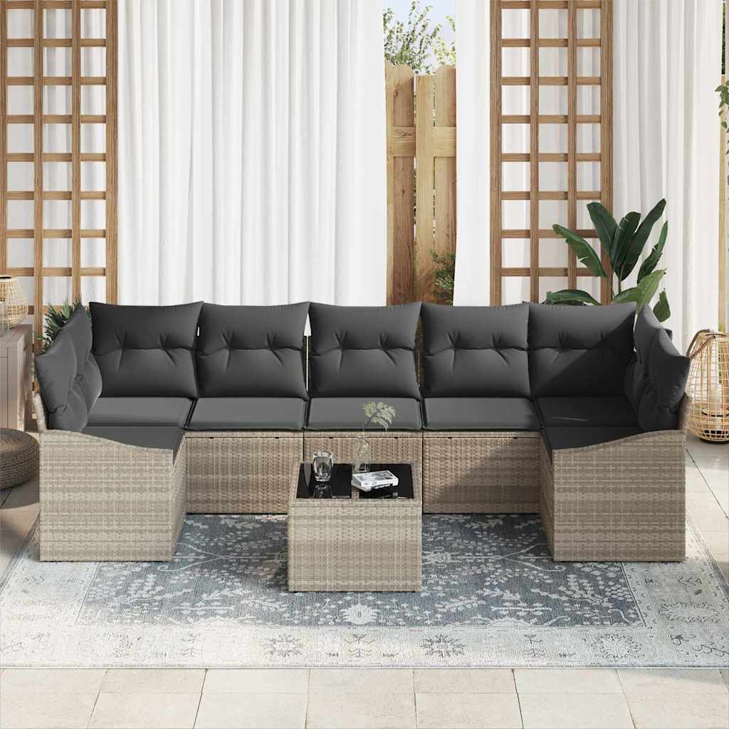 Bankstel 8 st Licht Grijs en Donker Grijs poly rattan