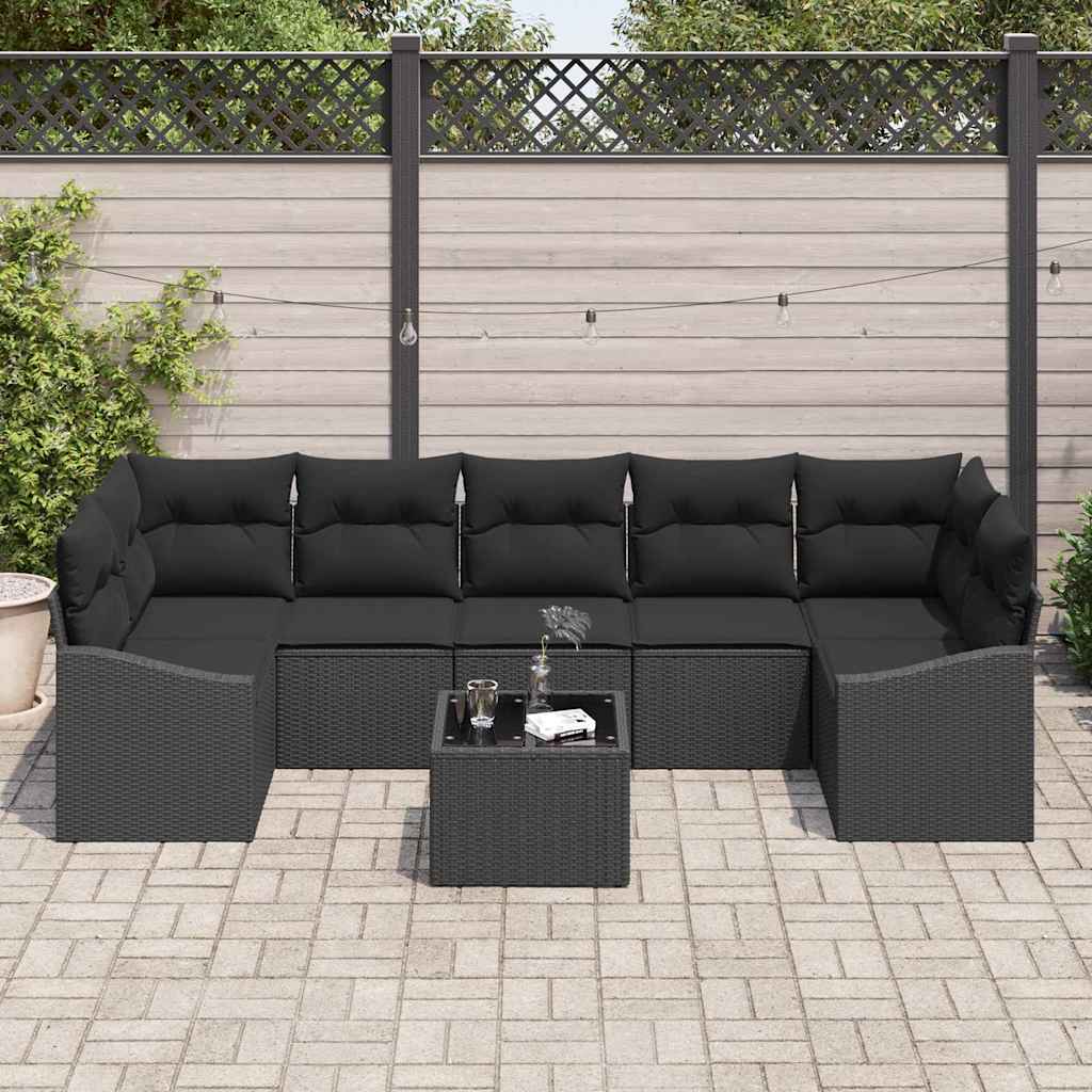 Bankstel 8 st Zwart poly rattan