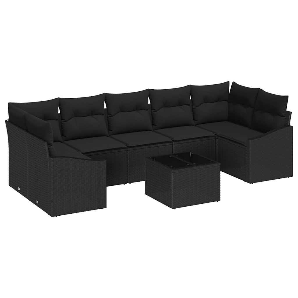 Bankstel 8 st Zwart poly rattan