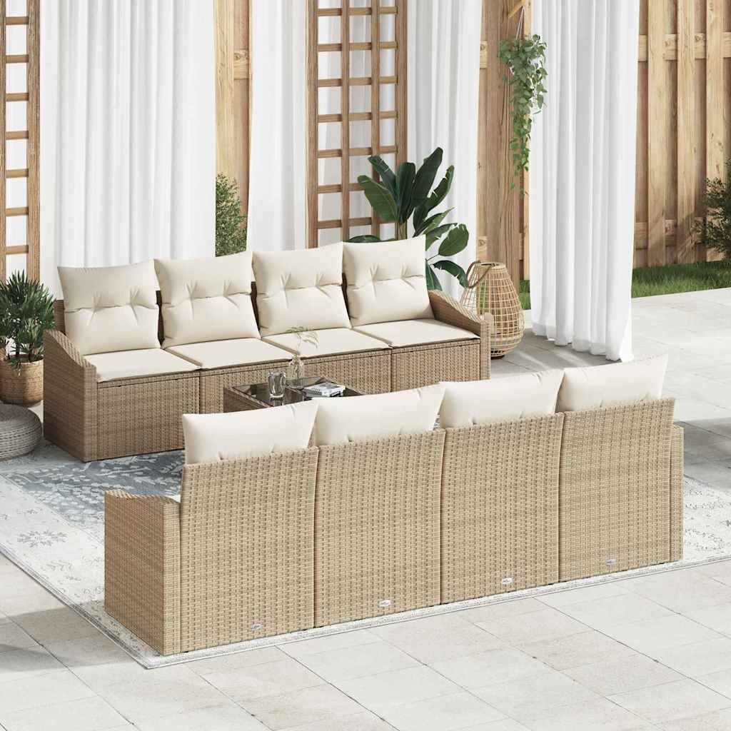 Bankstel 7 st Beige en Crème poly rattan