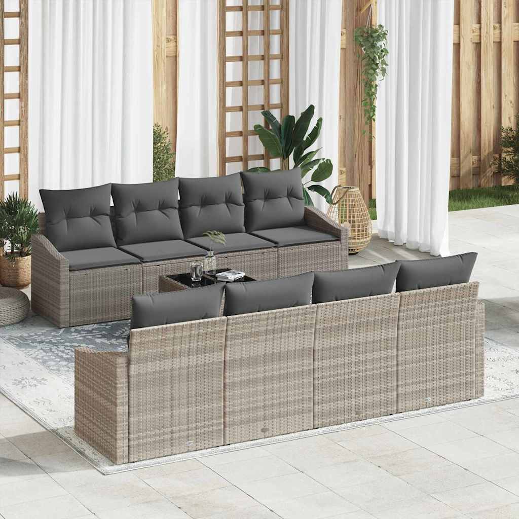 Bankstel 7 st Licht Grijs en Donker Grijs poly rattan