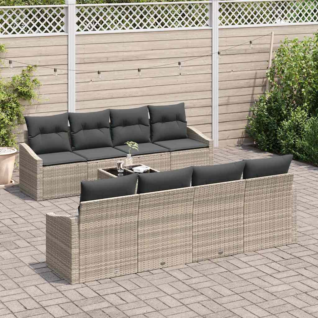 Bankstel 7 st Licht Grijs en Donker Grijs poly rattan