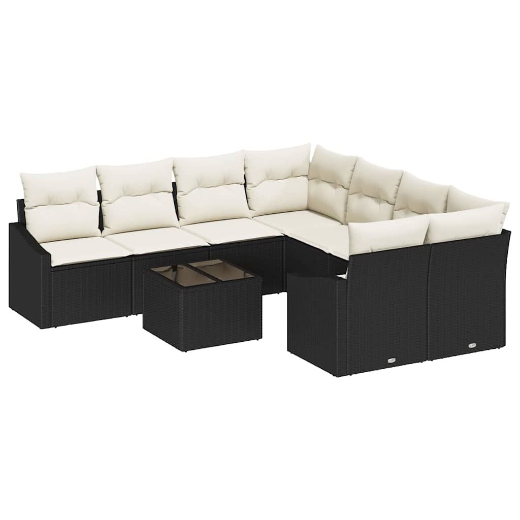Bankstel 9 st Zwart en Crème poly rattan