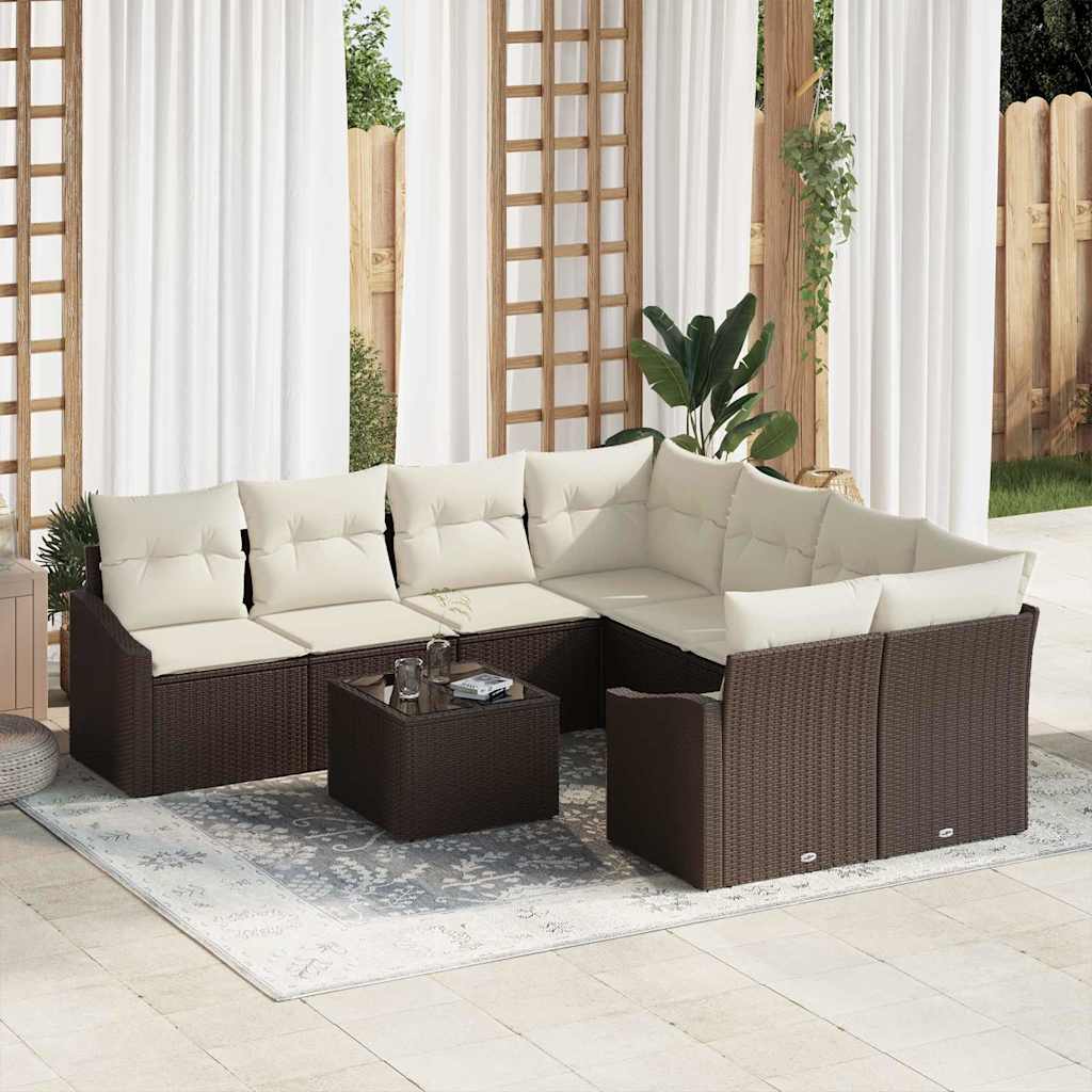 Bankstel 9 st Bruin en Crème poly rattan