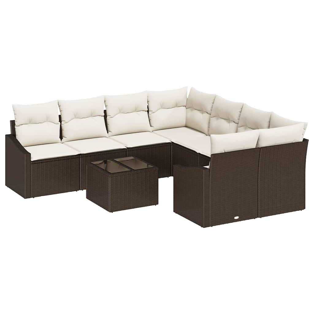 Bankstel 9 st Bruin en Crème poly rattan