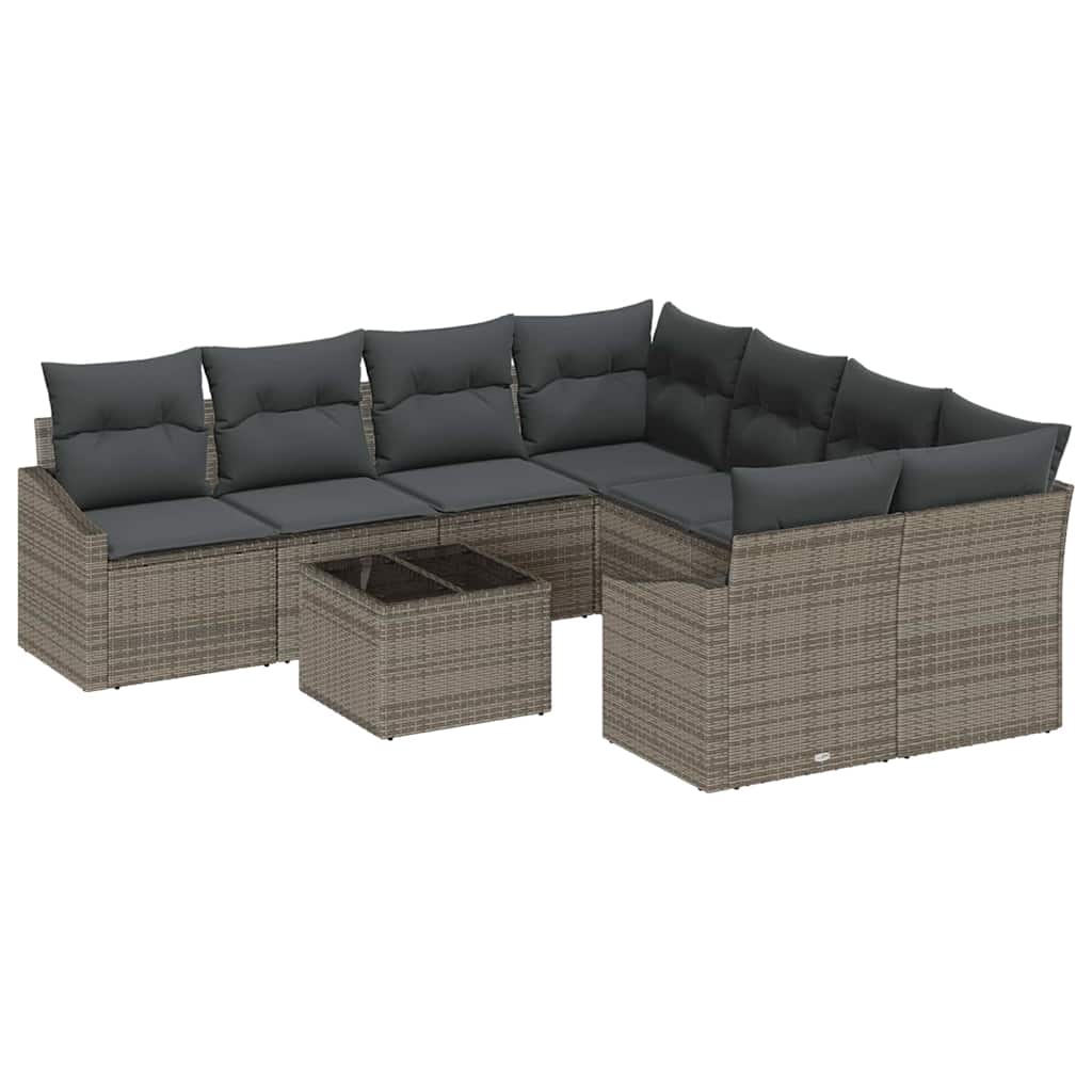 Bankstel 9 st Grijs poly rattan