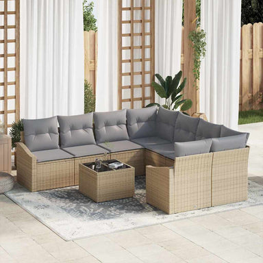Bankstel 9 st Beige en Grijs poly rattan