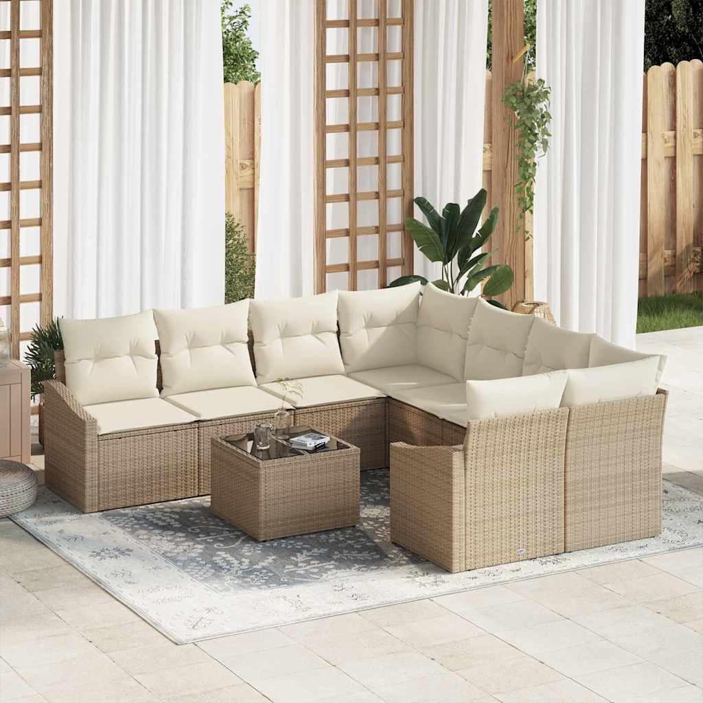 Bankstel 9 st Beige en Crème poly rattan