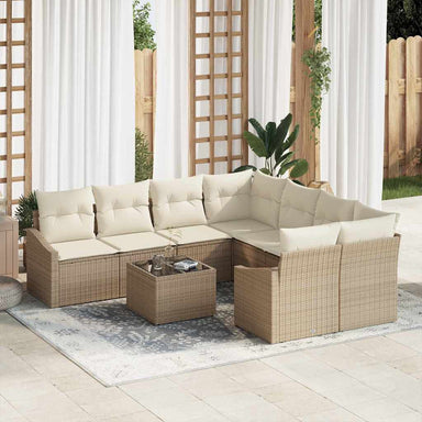 Bankstel 9 st Beige en Crème poly rattan
