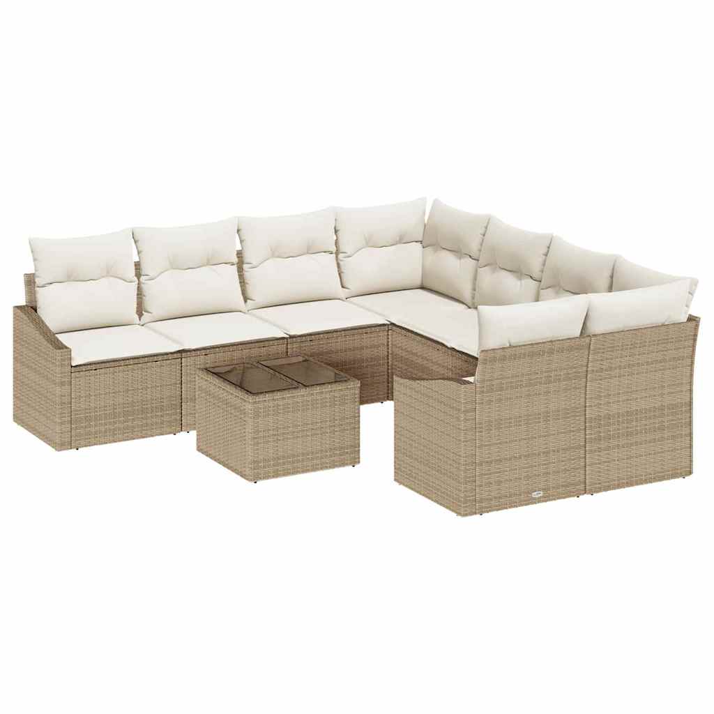 Bankstel 9 st Beige en Crème poly rattan
