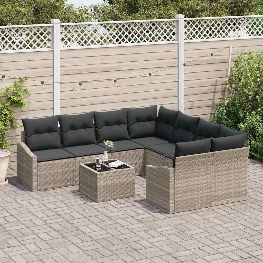 Bankstel 9 st Licht Grijs en Donker Grijs poly rattan
