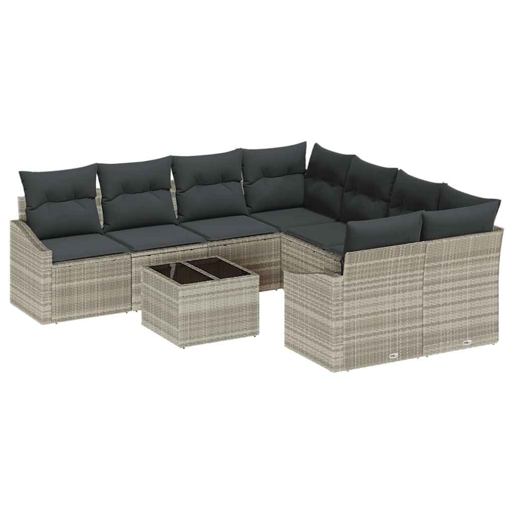 Bankstel 9 st Licht Grijs en Donker Grijs poly rattan