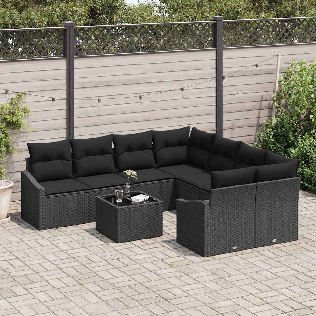 Bankstel 9 st Zwart poly rattan