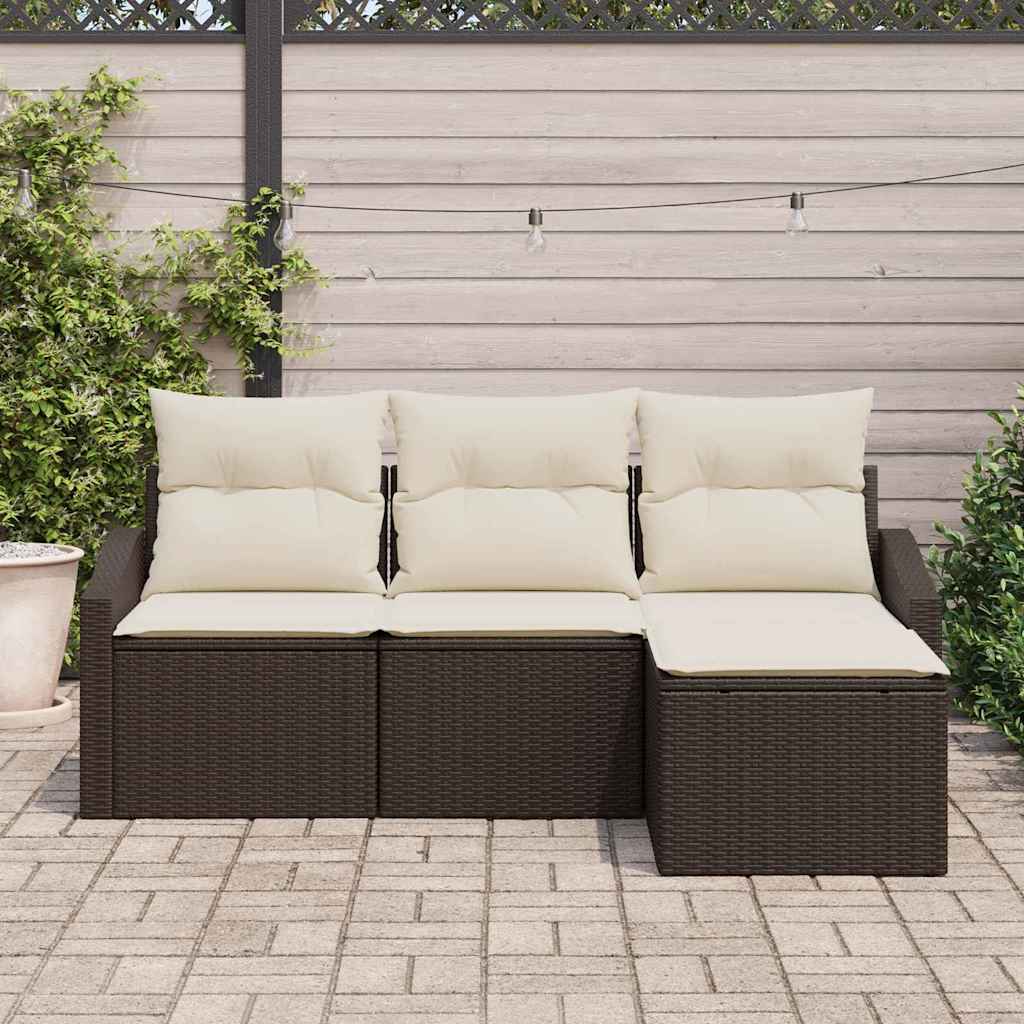 Bankstel 4 st Bruin en Crème poly rattan