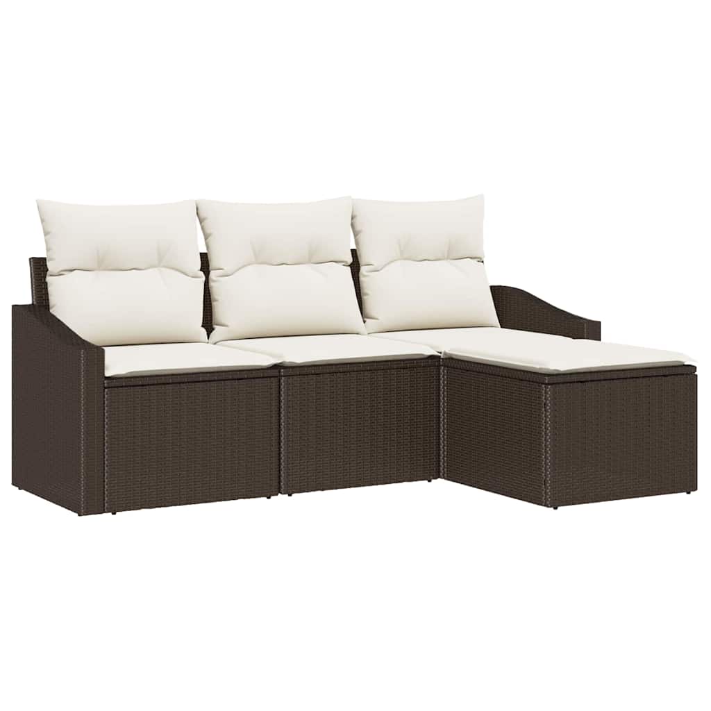 Bankstel 4 st Bruin en Crème poly rattan
