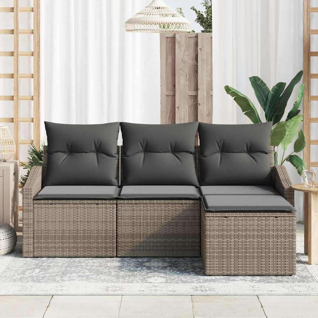Bankstel 4 st Grijs poly rattan