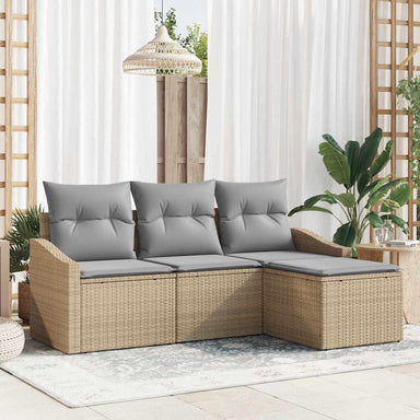 Bankstel 4 st Beige en Licht Grijs poly rattan