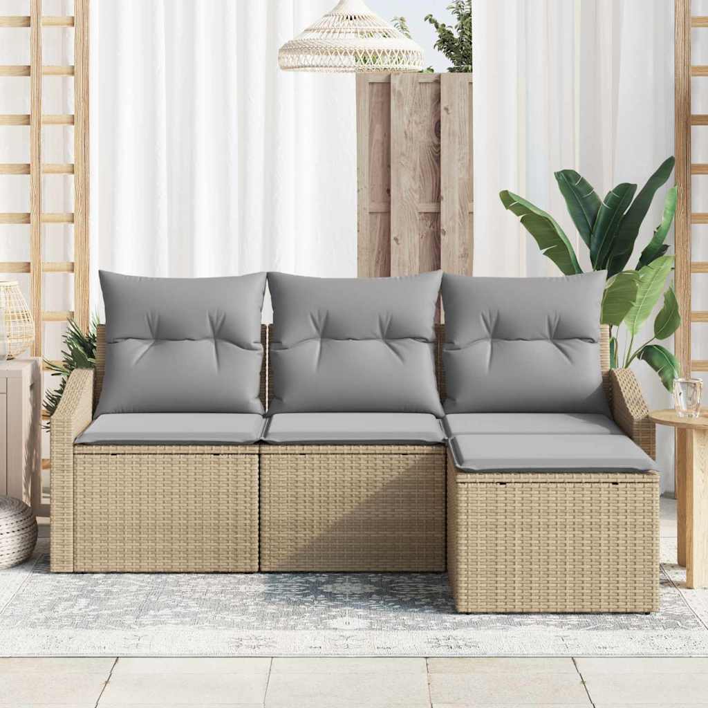 Bankstel 4 st Beige en Licht Grijs poly rattan