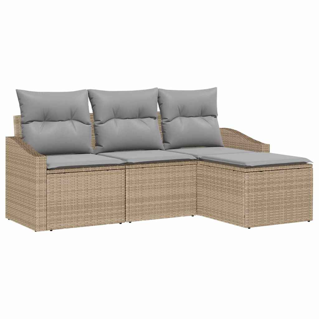 Bankstel 4 st Beige en Licht Grijs poly rattan