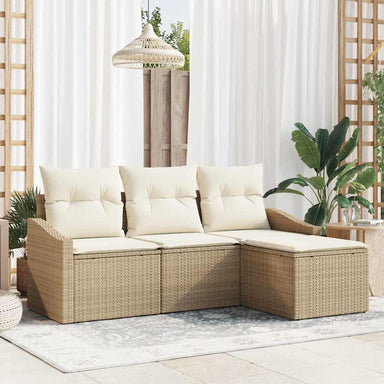 Bankstel 4 st Beige en Crème poly rattan