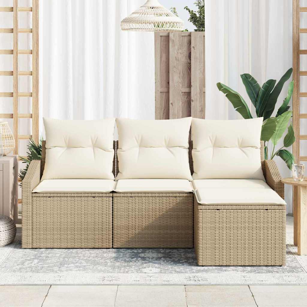 Bankstel 4 st Beige en Crème poly rattan