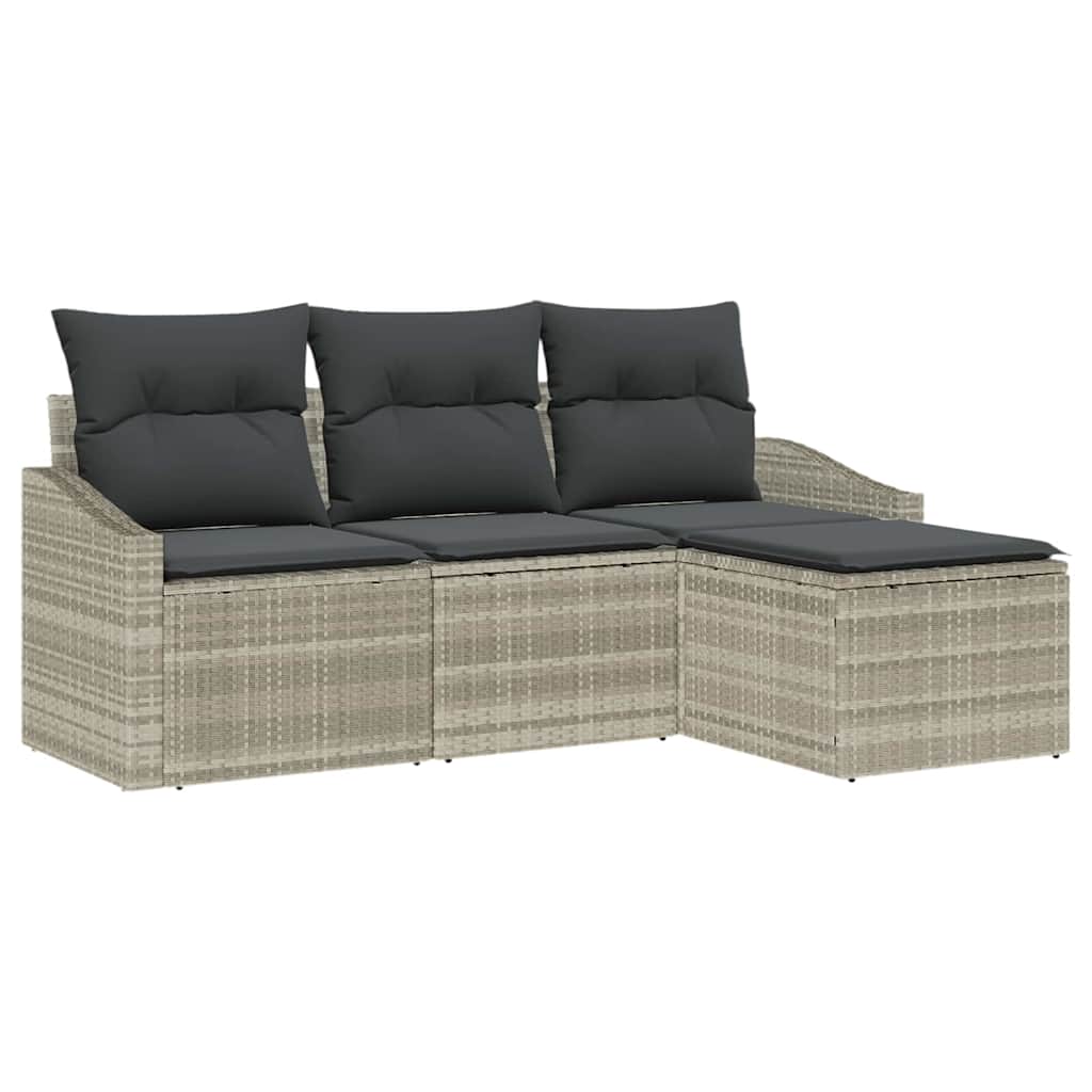 Bankstel 4 st Lichtgrijs poly rattan