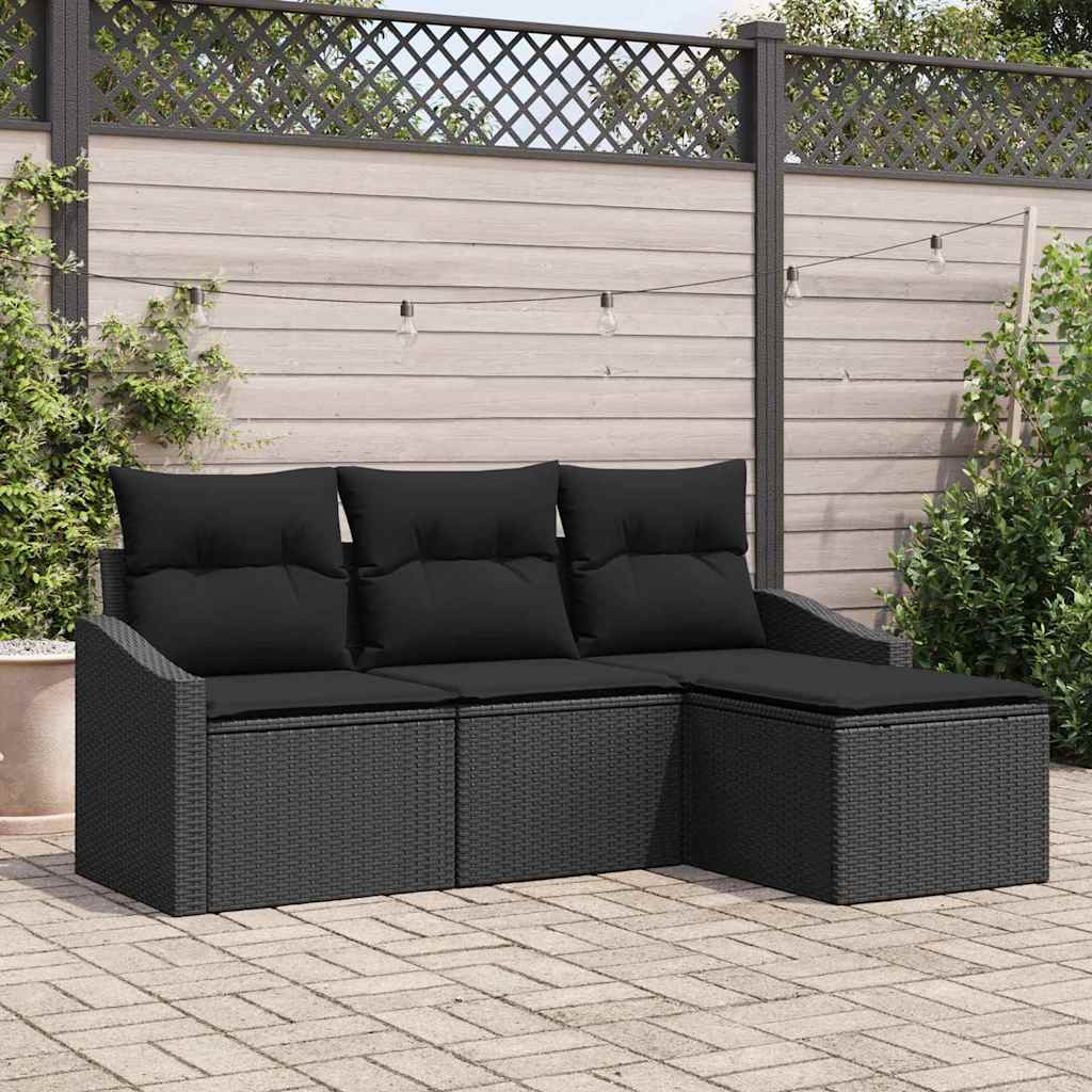 Bankstel 4 st Zwart poly rattan