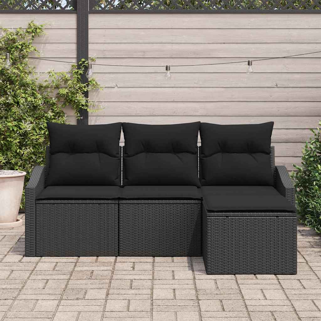 Bankstel 4 st Zwart poly rattan