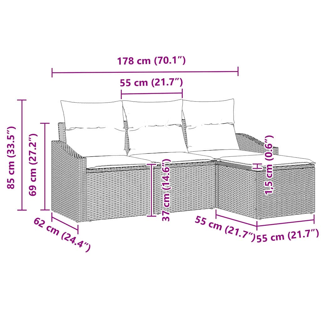 Bankstel 4 st Zwart poly rattan