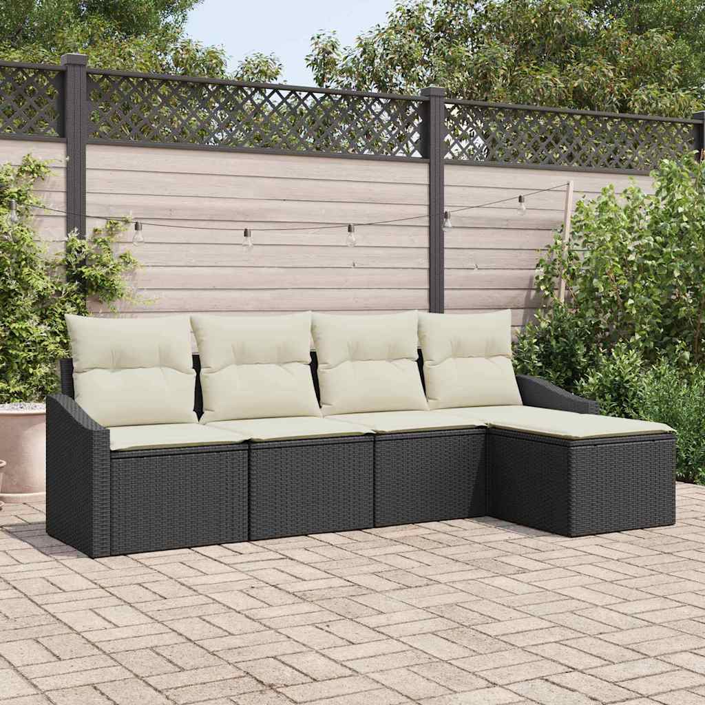 Bankstel 5 st Zwart en Crème poly rattan