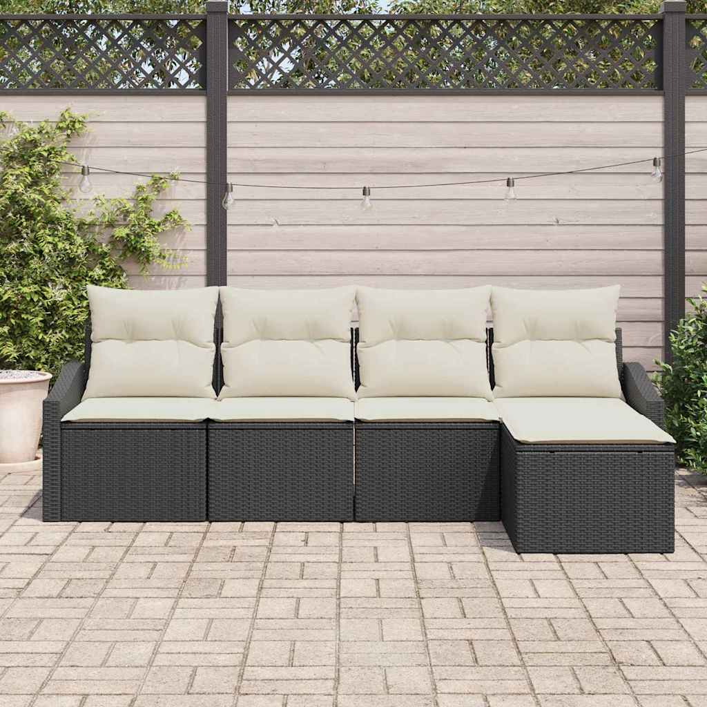 Bankstel 5 st Zwart en Crème poly rattan
