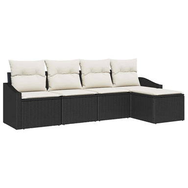 Bankstel 5 st Zwart en Crème poly rattan