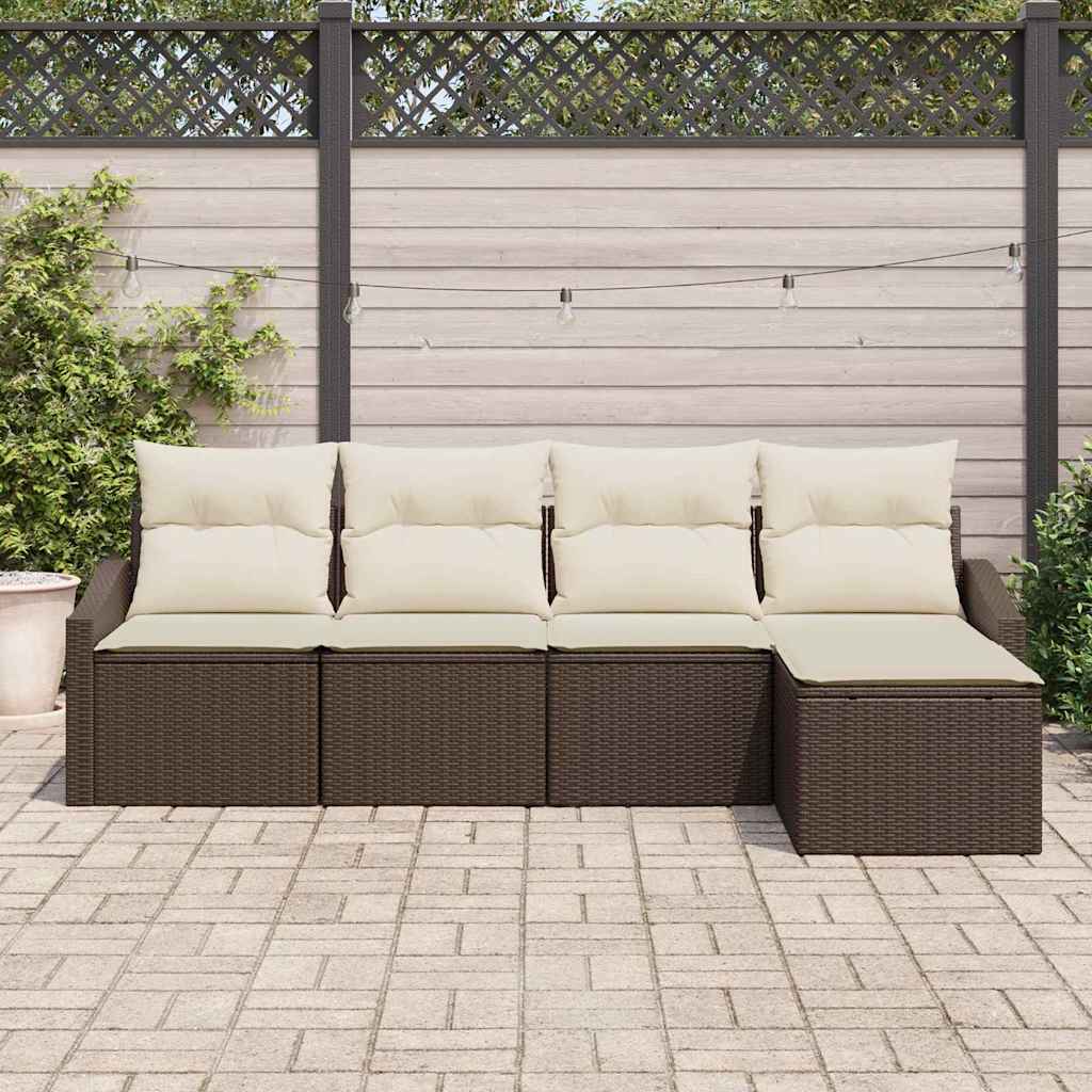 Bankstel 5 st Bruin en Crème poly rattan