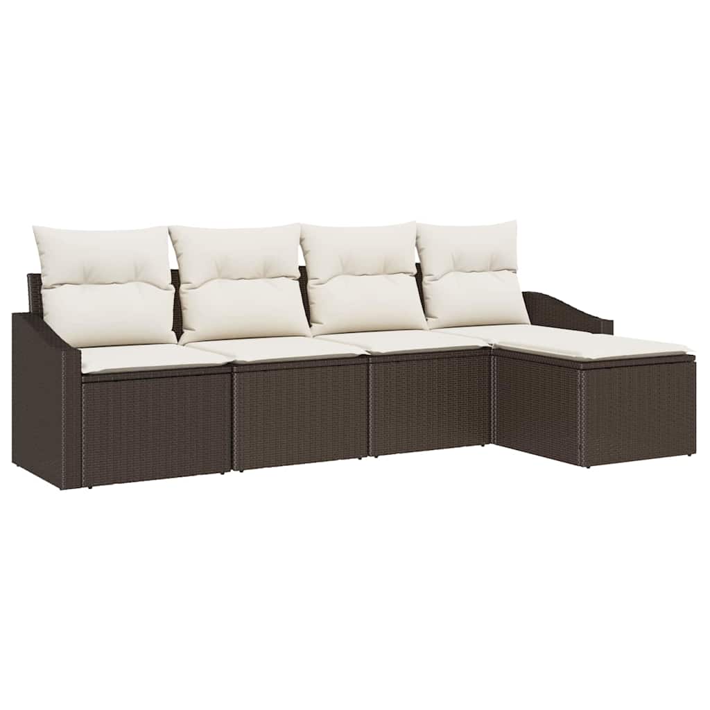 Bankstel 5 st Bruin en Crème poly rattan