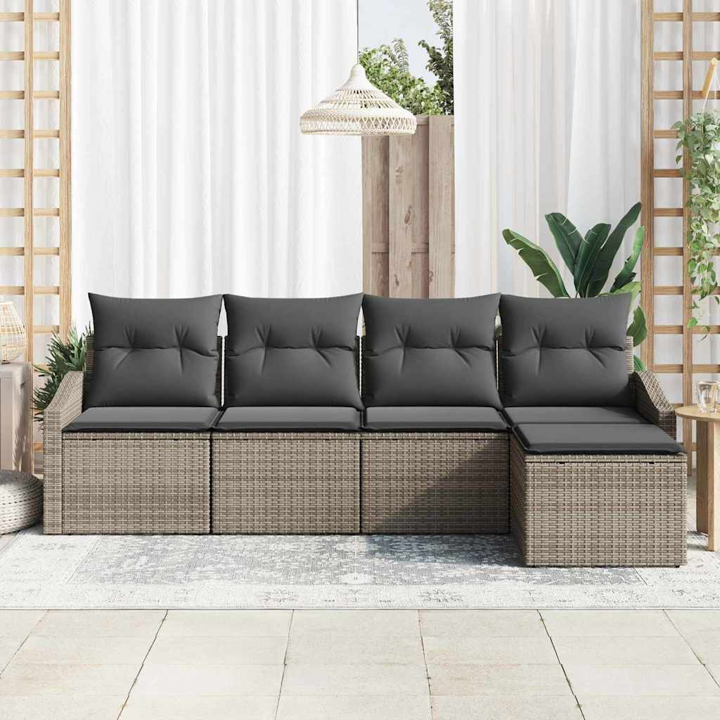 Bankstel 5 st Grijs poly rattan