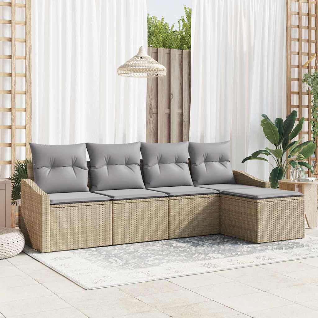 Bankstel 5 st Beige en Licht Grijs poly rattan