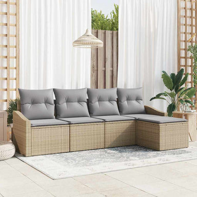 Bankstel 5 st Beige en Licht Grijs poly rattan