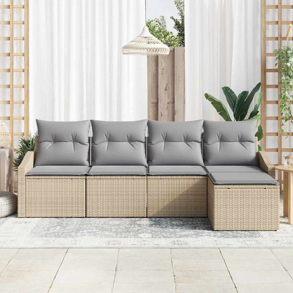 Bankstel 5 st Beige en Licht Grijs poly rattan