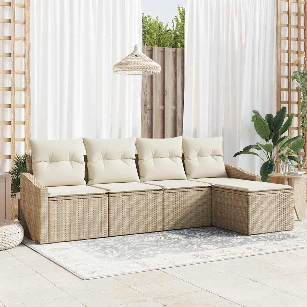 Bankstel met kussen met opslag 5 pcs Beige en Crème poly rattan